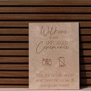 Unplugged Ceremony Wooden Sign – Personalized Welcome Board for Weddings – Birch Plywood 6mm – Laser Engraved