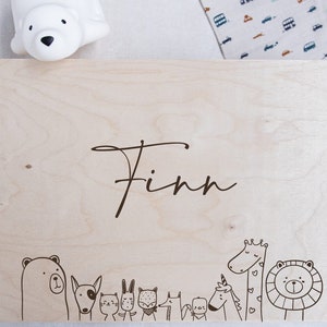 Animal zoo | Engraved natural wooden memory box, decorative crate, laser engraving, custom engraving, birch wood box