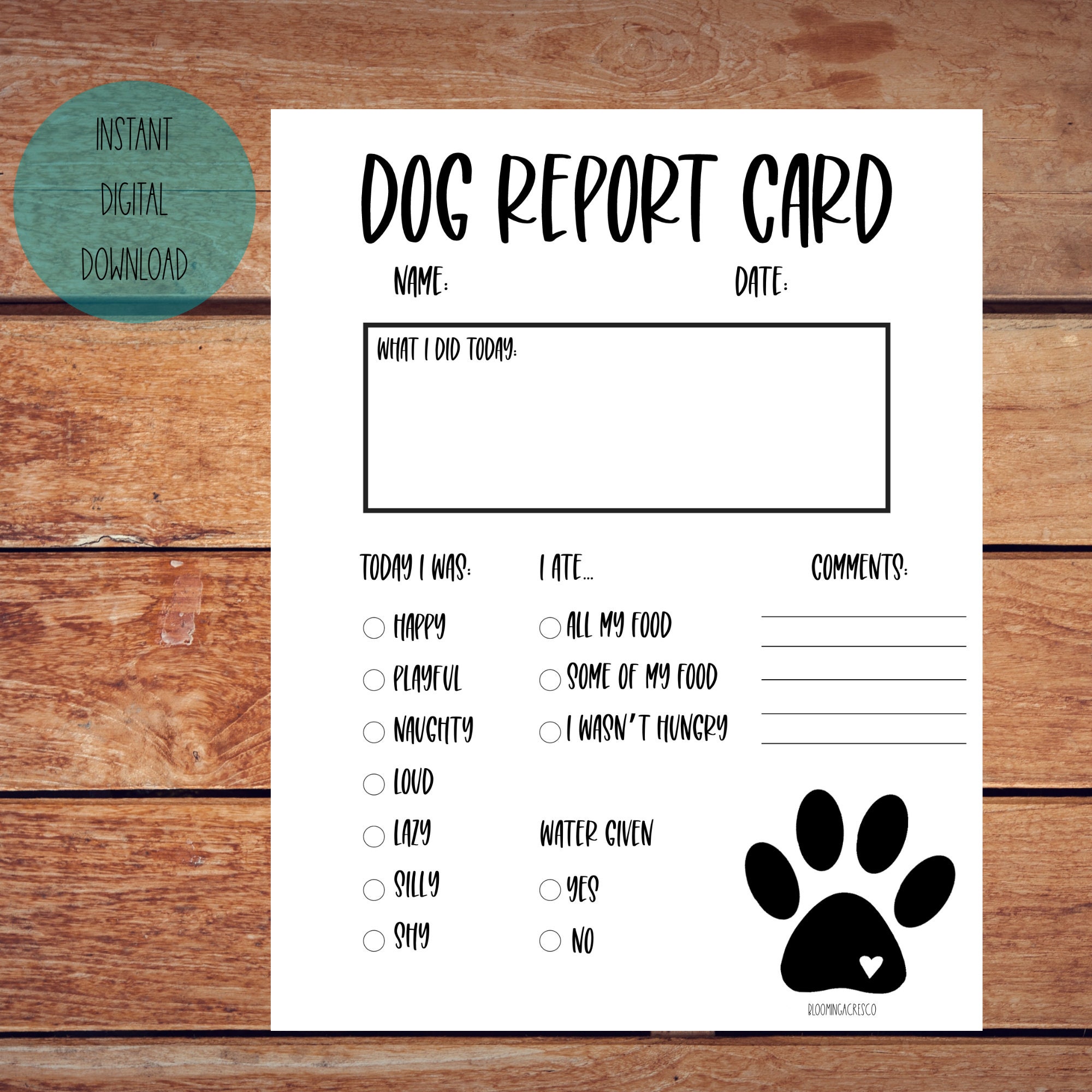 Dog Report Card Template Free