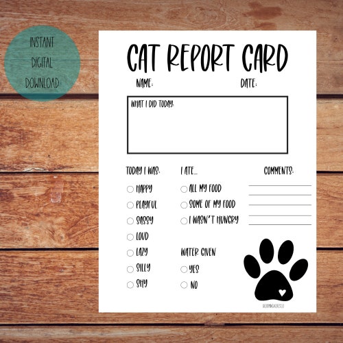 Printable Cat Report Card Etsy Australia