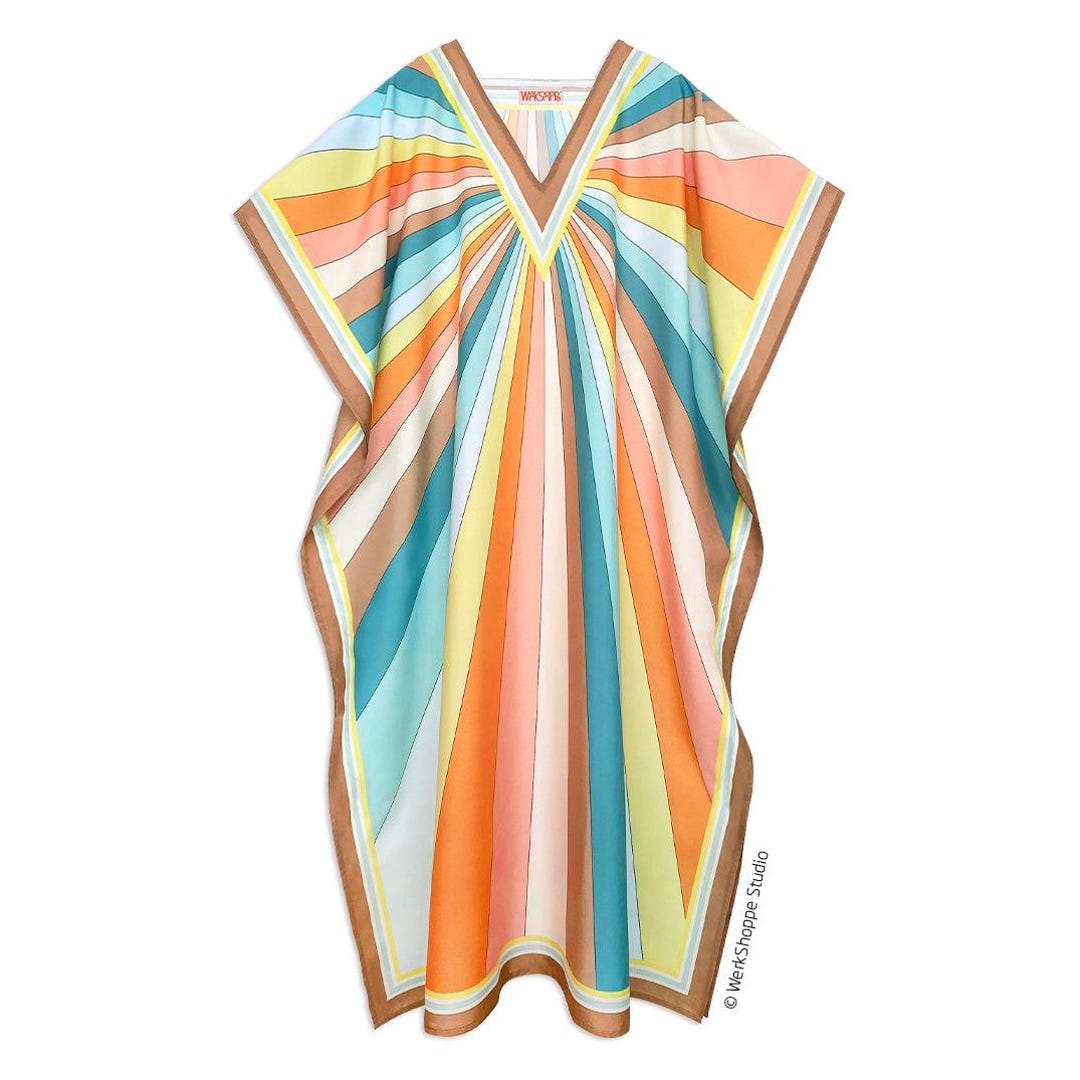 WerkShoppe Paisley Pop Caftan – Women’s Beach Coverup & Lounge Wear, Eco-Friendly Recycled Material, One Size Fits All - View #7