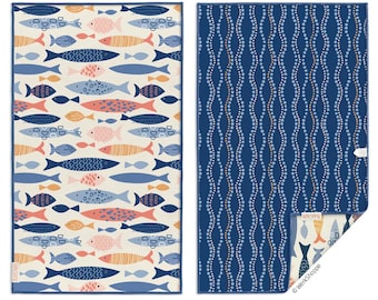 School of Fish Microfiber Towel Coastal Kitchen Decor Gift for Dad