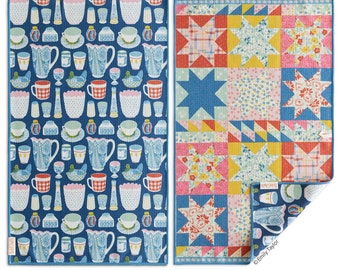 Reversible Microfiber Towel: Vintage Glass & Quilt Star Designs