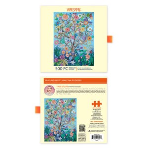 K&ouml;nnte beinhalten: Ein 500-teiliges Puzzle mit einer farbenfrohen Illustration eines Baumes mit Blumen und V&ouml;geln. Die Puzzle-Box zeigt den Titel &bdquo;Tree of Life&ldquo; und den Namen des K&uuml;nstlers. Puzzle-Gr&ouml;&szlig;e: 60.96 cm x 50.8 cm. Ein Referenzposter ist enthalten.