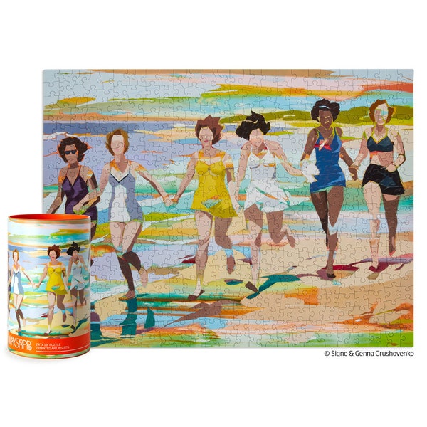 Sunset Swim Women on Beach | 500 Piece Kids Puzzle | Werkshoppe