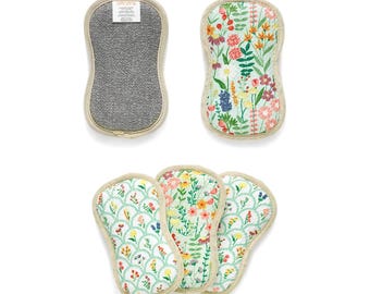 Wildflowers Microfiber Scrubbie Set Reusable Dish Sponge Kitchen Scrubby