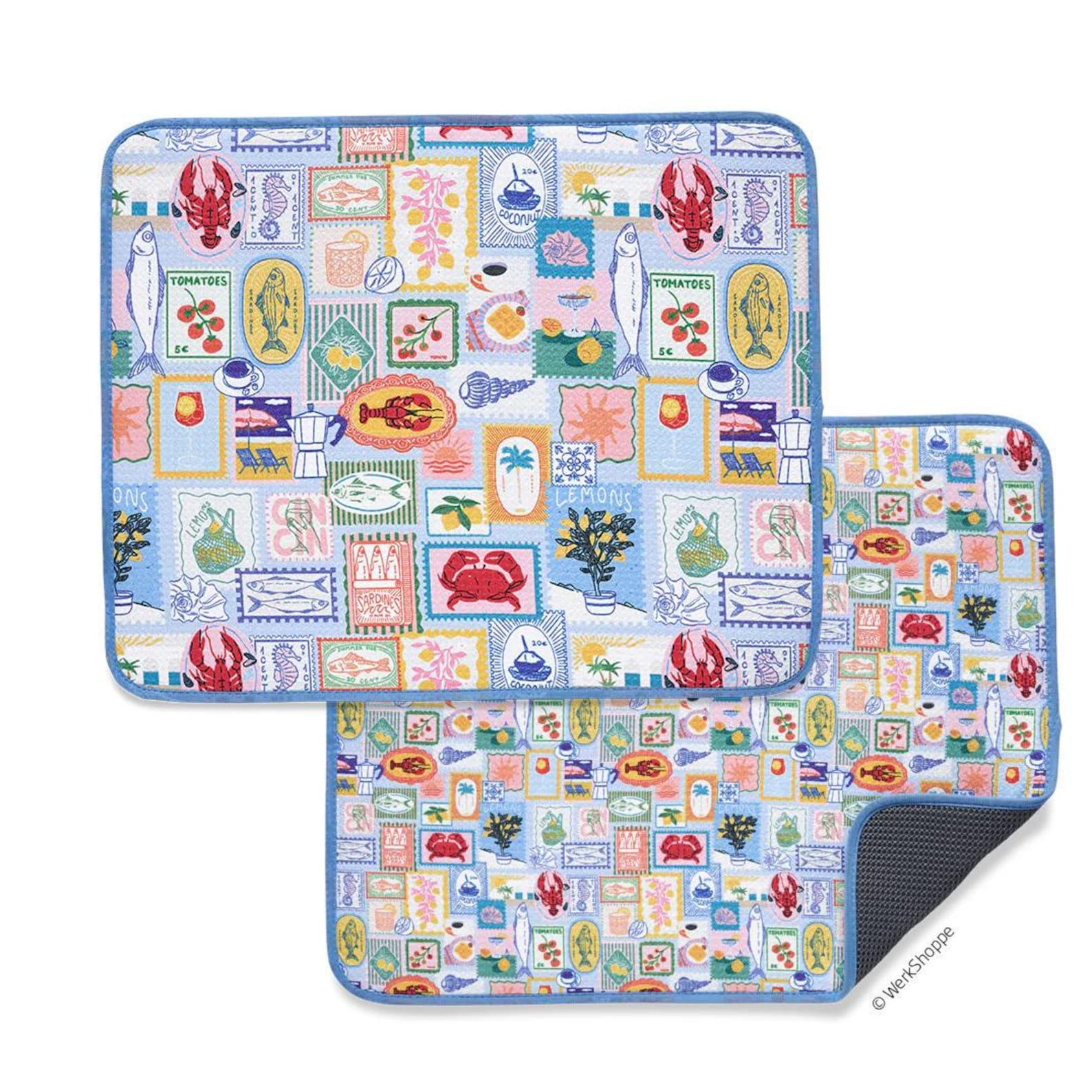 Mediterranean Summer Microfiber Dish Mat Kitchen Decor