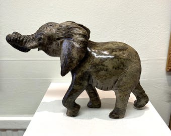 Shona Sculpture Stone African Art Hand Carved Elephant Ornament Original Wildlife Animal