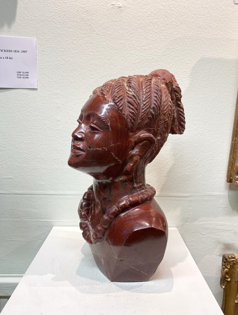 Shona Red Jasper Stone Sculpture African Art Girl Woman Handmade Bust ...