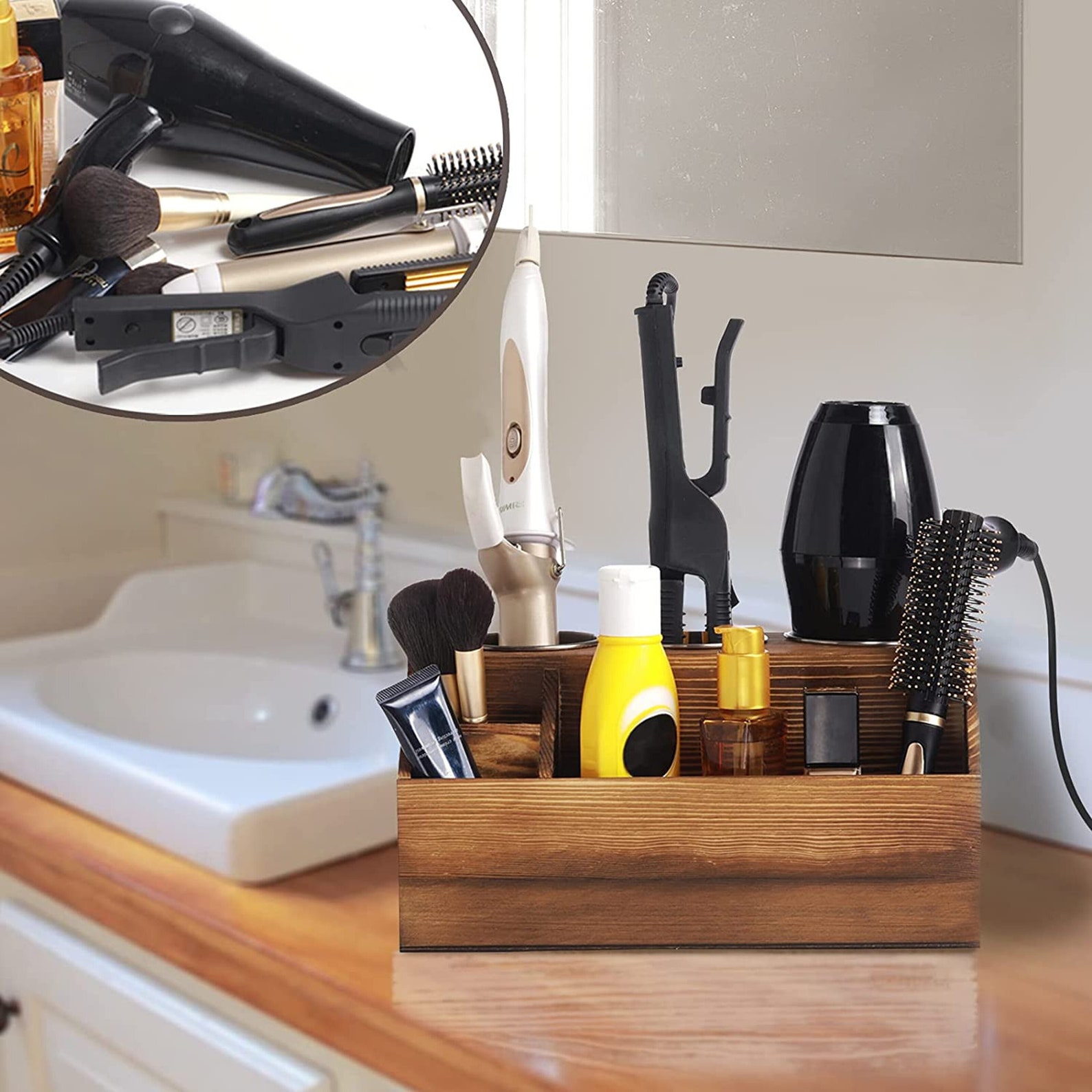 Wooden Hair Tool Organizer Blow Dryer Holder Curling Iron Etsy