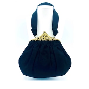 Vintage Charlet Paris New York Wool Brass Metal Filigree Frame Bag