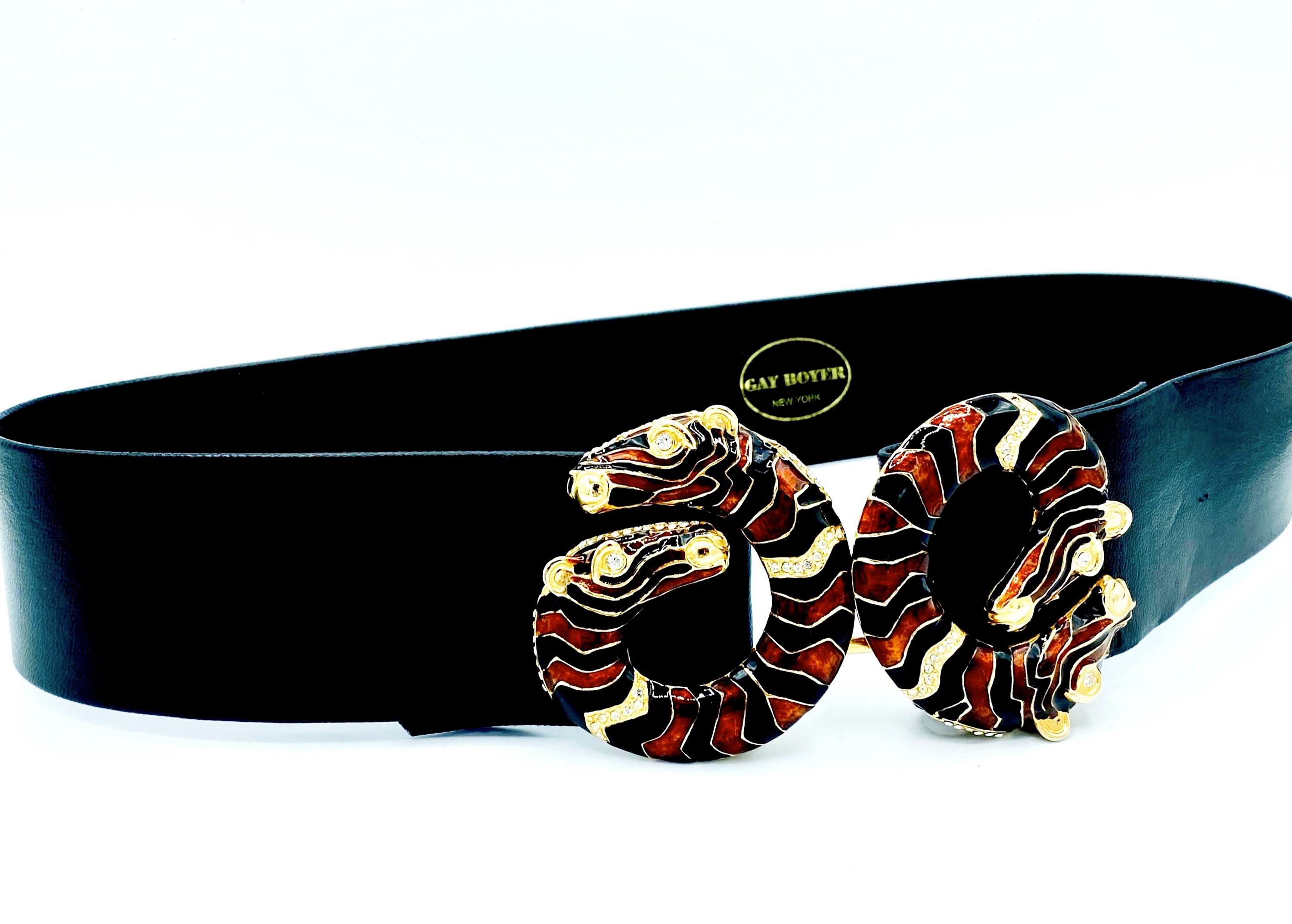 Vintage GAY BOYER Zebra Black Faux Leather Belt 1980s  display picture 3
