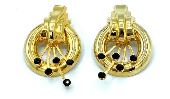 Vintage Art Deco Style Gold Tone & Black Diamante… - image 1