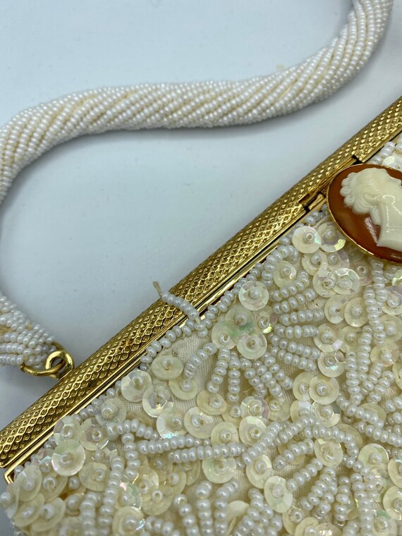 Vintage Beaded and Sequined Cameo Clasp Handbag- … - image 10