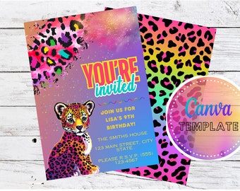 Lisa Frank Style Party Invitation - Digital Party Invitation
