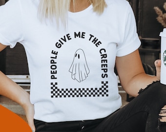 Cute Halloween T-Shirt, People Give Me the Creeps Shirt, Creep it Real, Retro Ghost Shirt, Vintage Fall Shirt, Spooky Season, Checker Shirt