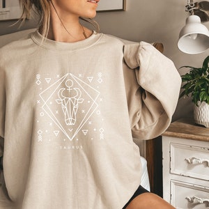 Taurus Crewneck Sweatshirt, Taurus Birthday Gifts, Celestial Gifts for April & May Horoscope Birth month, Zodiac Sign Aesthetic Pullover
