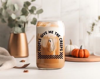 Creepy Ghost Can-Shaped Glass, Halloween Tumbler, Fall Decor