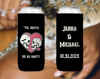 Personalized Til Death Do Us Party Bachelorette Can Cooler, Bachelorette Party Favors, Custom Wedding Favors, Bride or Die, Engagement Party