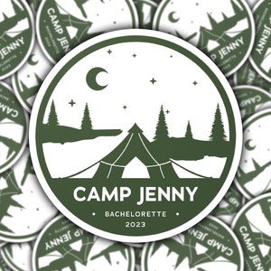 Adesivos de vinil para despedida de solteira em acampamento, lembrancinhas personalizadas para despedida de solteira, lembrancinhas personalizadas, adesivos personalizados para casamento, etiquetas para chá de panela