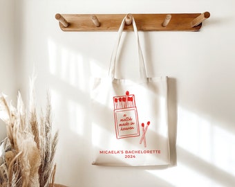 Personalized Bachelorette Cotton Canvas Tote Bag, Match Made in Heaven Favor