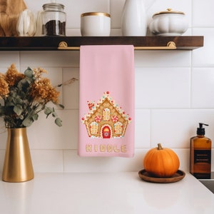 Personalized Gingerbread House Christmas Tea Towel: Retro Kitchen Decor