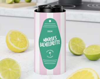 Personalisierte Palm Springs Bachelorette Dosenkühler, Retro Party Coozie
