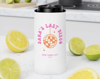 Custom Bride's Last Disco Can Cooler, Personalized Bachelorette Gifts, Custom Party Favors, 70s Groovy Party, Disco Ball Gifts, Custom Cozie