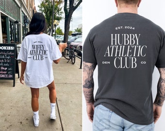 Wifey and Hubby Athletic Club Comfort Colors T-shirt, Matching Newlywed Shirts, Honeymoon Shirts