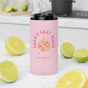 Custom Bride&#39;s Last Disco Can Cooler, Personalized Bachelorette Gifts, Custom Party Favors, 70s Groovy Party, Disco Ball Gifts, Custom Cozie