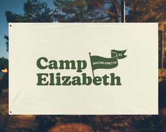 Camp Bachelorette Flag, Bach Party Backdrop, Retro Camp bachelorette, Camp Bachelorette Decor, Personalized Flag