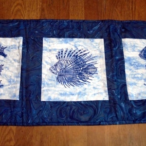 Creatures of the Sea, Table Runner, Table Topper, Wall Hanging, Centerpiece, Gift, Embroidered, Quilted. sea horse, jellyfish