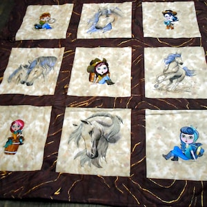 Embroidered Horses and Cowgirls Quilt: Western Decor, Lap Quilt