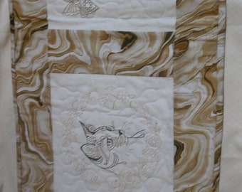 Embroidered Cat Table Runner: Reversible Quilted Centerpiece (38x15 inches)