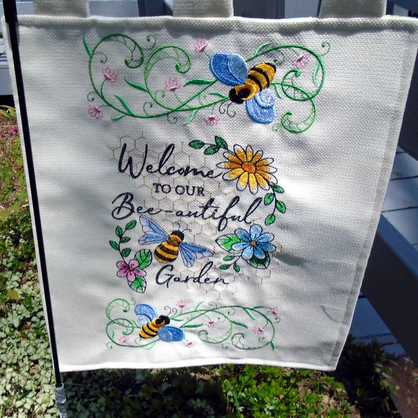 Bee-autiful Garden, Garden Flag. Door Hanger, Welcome Sign, Embroidered, Outdoor Decor, Patio Décor, Yard Décor, Spring, Summer