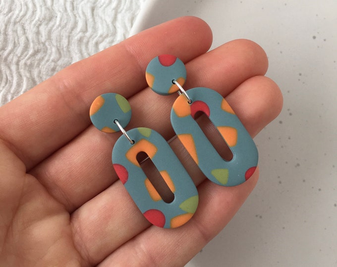 Retro Earrings 70s Earrings Funky Earrings Polymer Clay Earrings