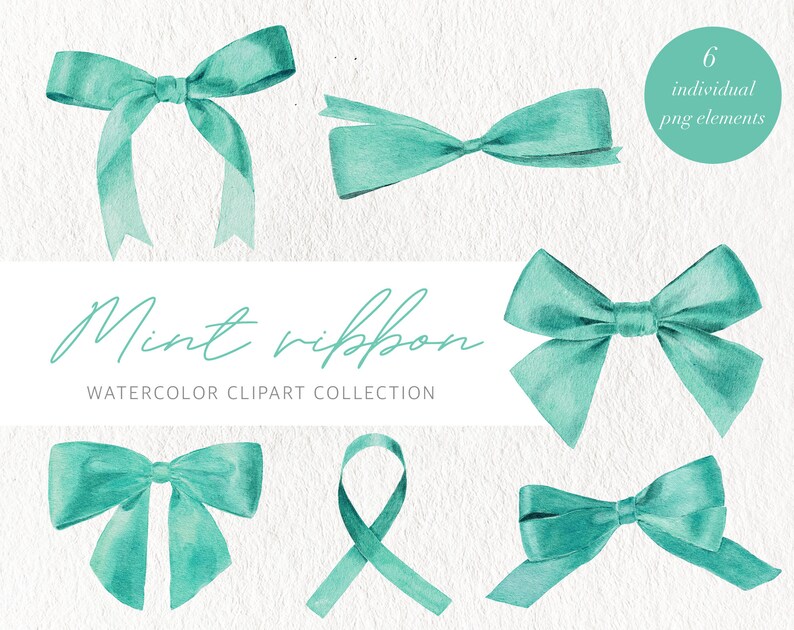 Mint Green Watercolor Ribbon Clipart Spring Green Bow Image Etsy