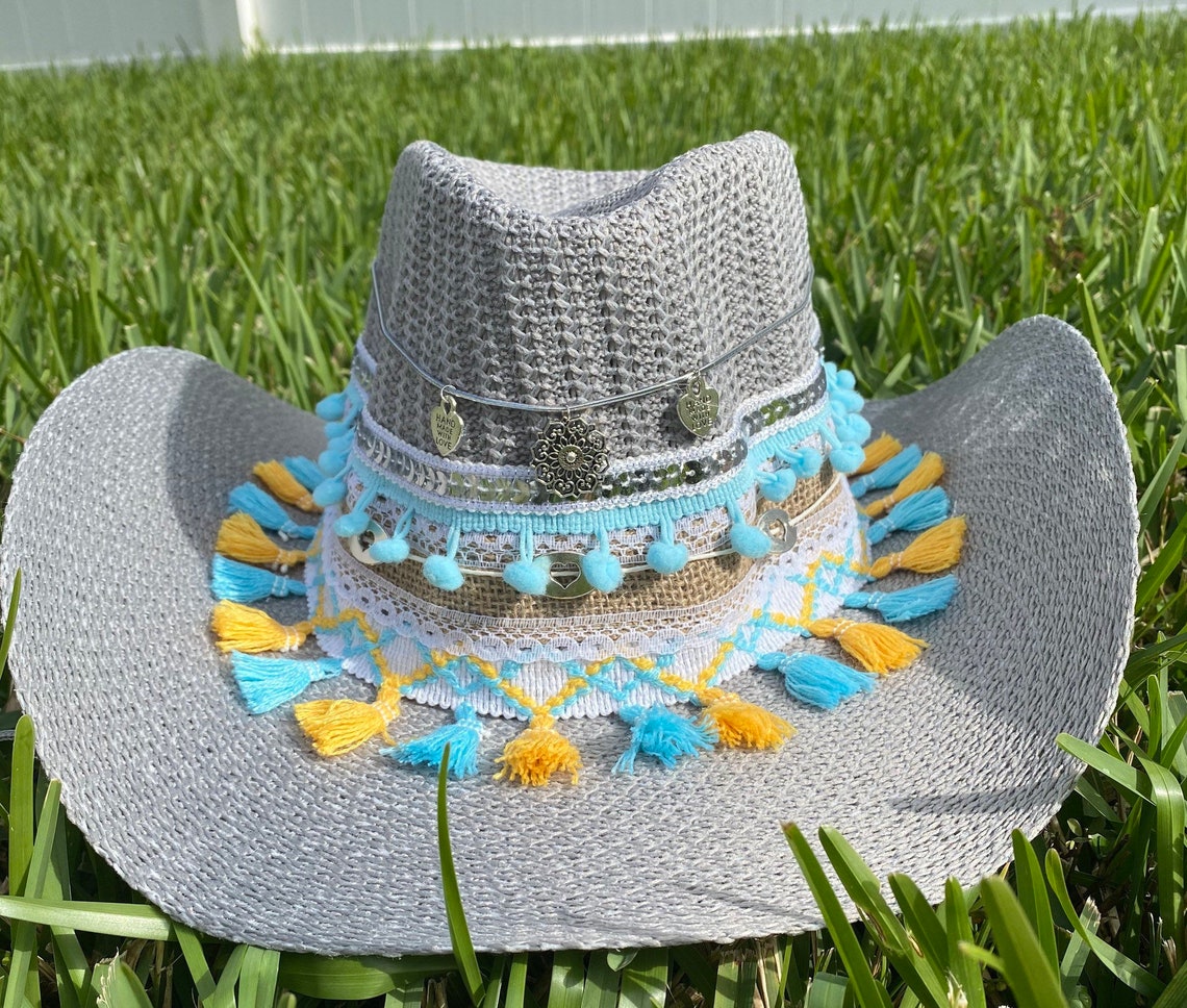 Cowboy Hats/ Straw Hats/ Decorated Hats/ Handcrafted Hats/ Etsy