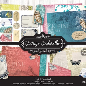 Vintage Cinderella Junk Journal Digital Kit - Printable, Ephemera, Princess, DIY, Vintage, Antique, Journal, Pages