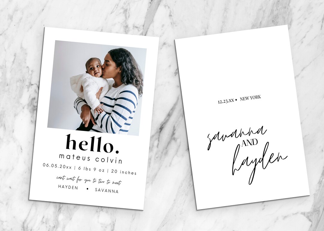 Modern Birth Announcement Elegant Photo Baby Announcement Card Fully