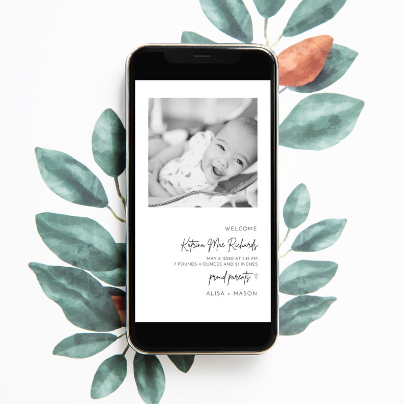 Modern Birth Announcement Elegant Photo Baby Announcement Etsy