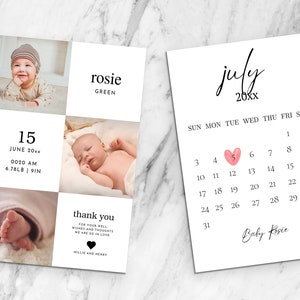 Modern Birth Announcement | Elegant Photo Baby Announcement Card | Fully Editable Card with Instant Download | Baby Shower Thank You