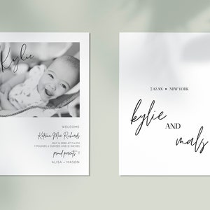 Modern Birth Announcement | Elegant Photo Baby Announcement Card | Fully Editable Card with Instant Download | Baby Shower Thank You