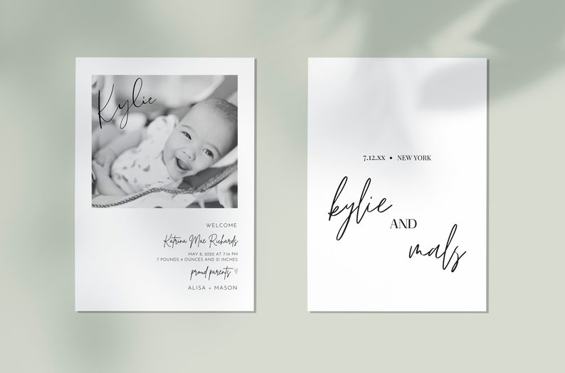 Modern Birth Announcement Elegant Photo Baby Announcement Etsy