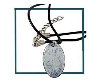 Women's blue and white drop pendant necklace, silver carabiner clasp