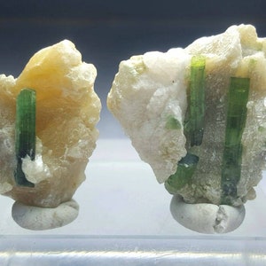 Green Tourmaline specimen combination with Feldspar