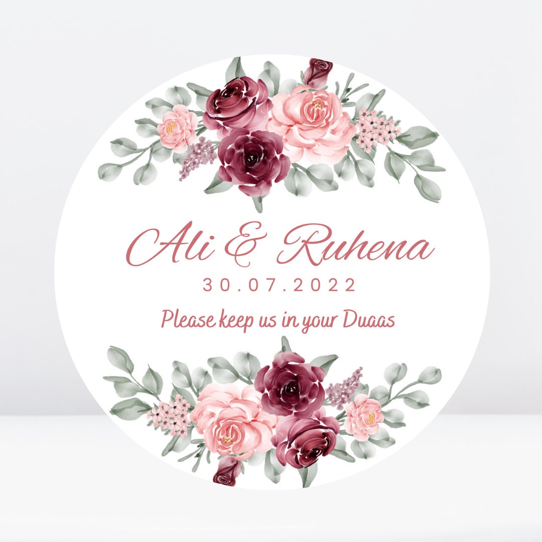 Personalised Nikkah Wedding Stickers, Floral Stickers, Wedding Favour, Birthday, Save the Date