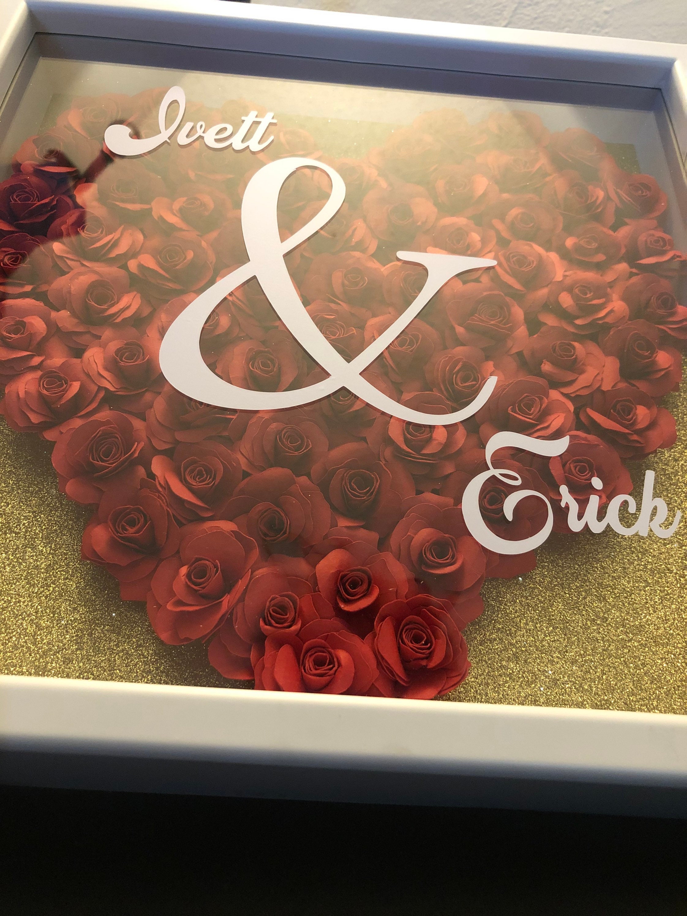 Personalized Shadow Box with Roses Paper Flower Shadow box Etsy