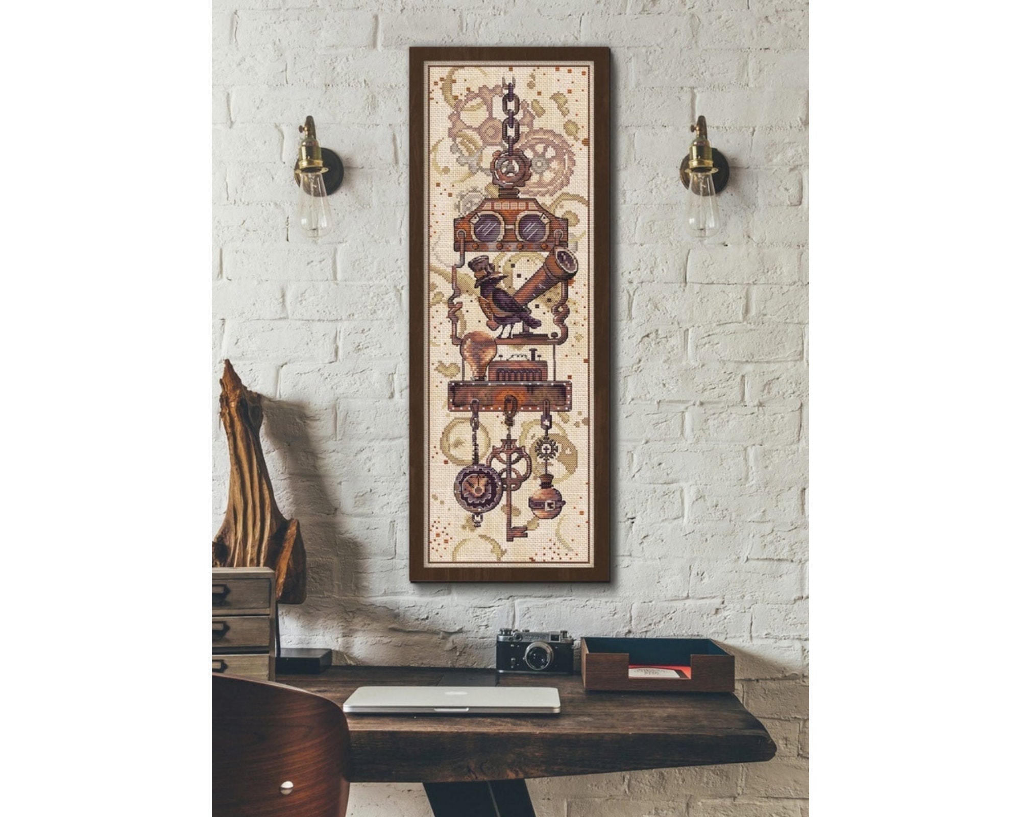 Steampunk cross stitch pattern PDF Watercolor steampunk | Etsy