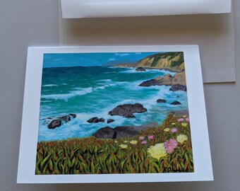 Set of 4 Blank Notecards of Original Oil Painting Artwork, Set of 4 Greeting Cards, Keep in Touch Cards, Bodega Bay by Ramira